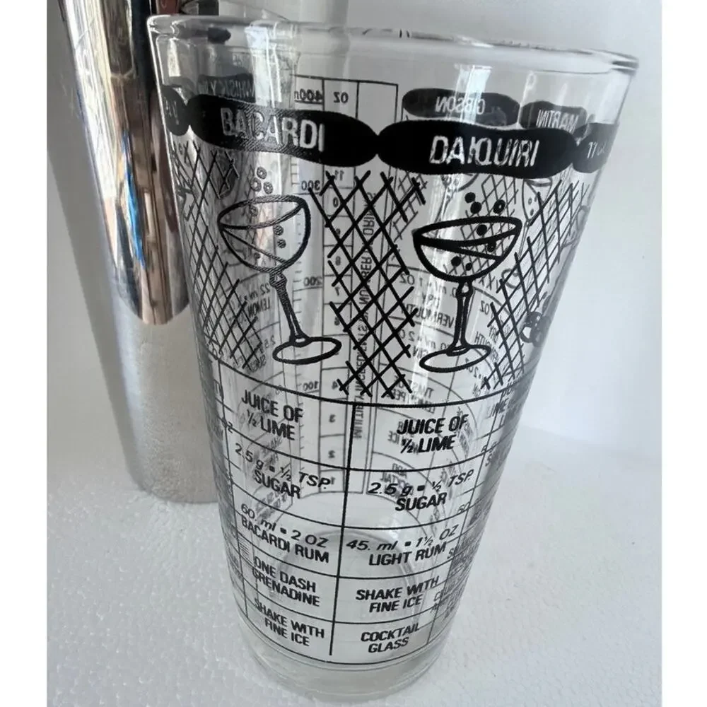 Vtg MCM Irvinware Boston Shaker Glass Stainless Steel Recipe OZ Cocktail Barware
